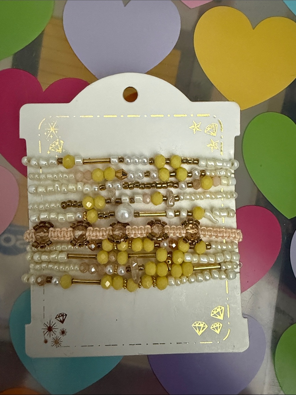 Colombian Yellow & Gold Beaded Bracelet Set